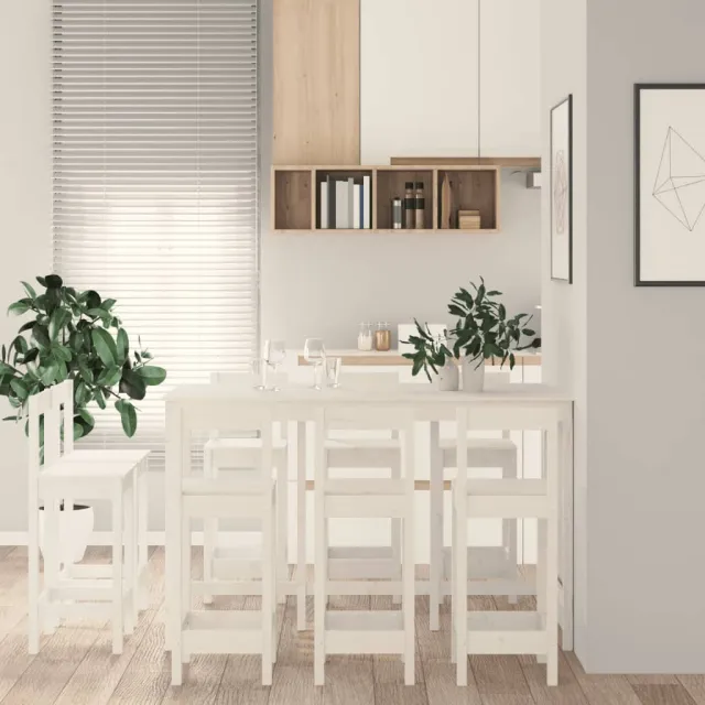 Ensemble de bar 9 pcs Blanc Bois de pin massif