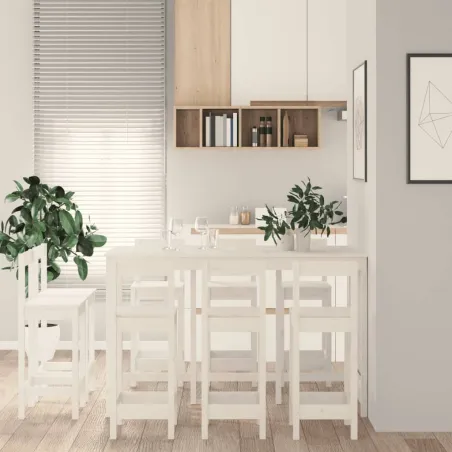 Ensemble de bar 9 pcs Blanc Bois de pin massif