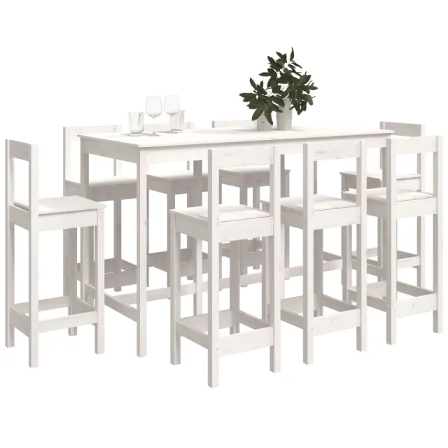 Ensemble de bar 9 pcs Blanc Bois de pin massif