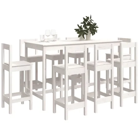 Ensemble de bar 9 pcs Blanc Bois de pin massif