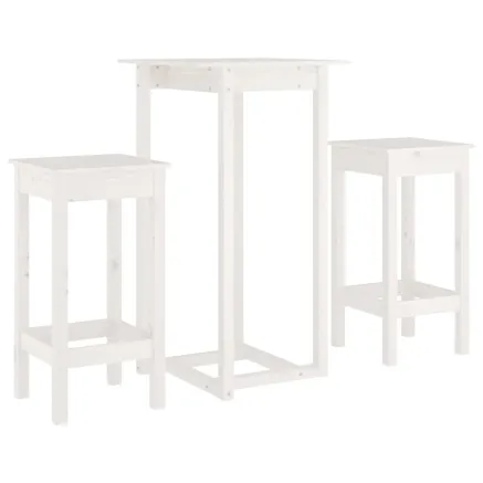 Ensemble de bar 3 pcs Blanc Bois de pin massif 2