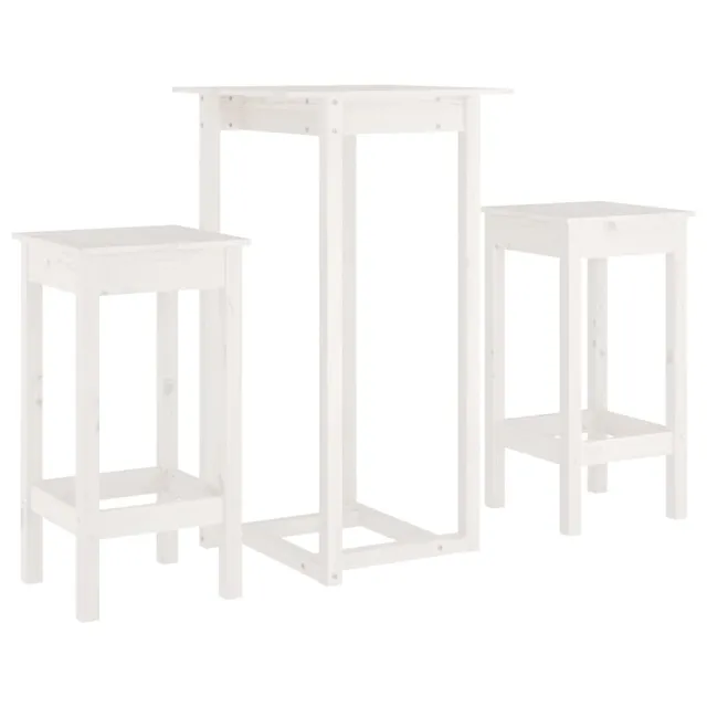 Ensemble de bar 3 pcs Blanc Bois de pin massif