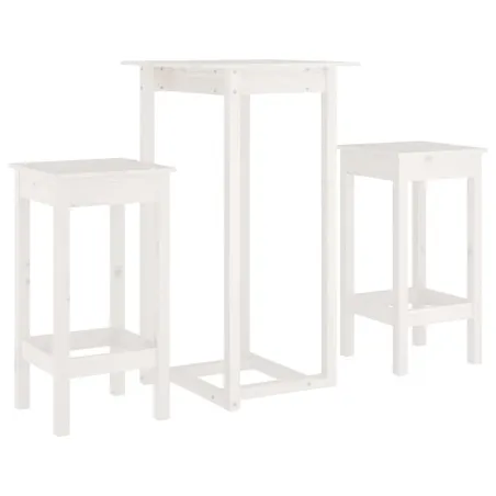 Ensemble de bar 3 pcs Blanc Bois de pin massif