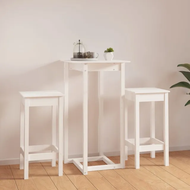 Ensemble de bar 3 pcs Blanc Bois de pin massif