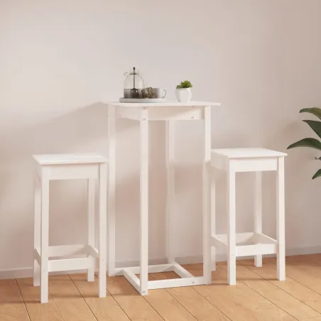 Ensemble de bar 3 pcs Blanc Bois de pin massif