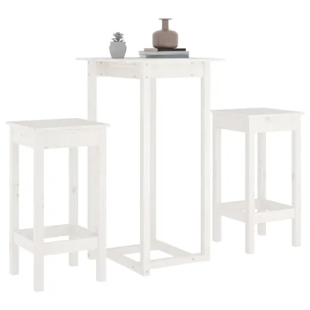 Ensemble de bar 3 pcs Blanc Bois de pin massif