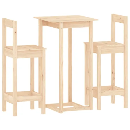 Ensemble de bar 3 pcs Bois de pin massif