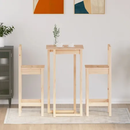Ensemble de bar 3 pcs Bois de pin massif