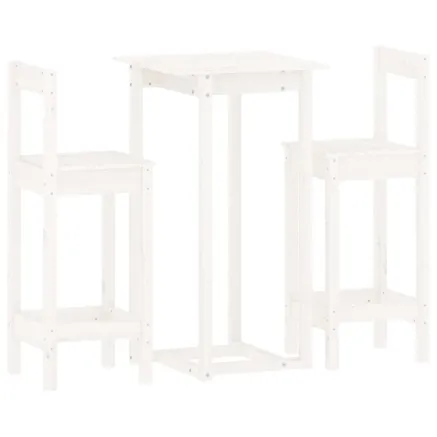 Ensemble de bar 3 pcs Blanc Bois de pin massif 2