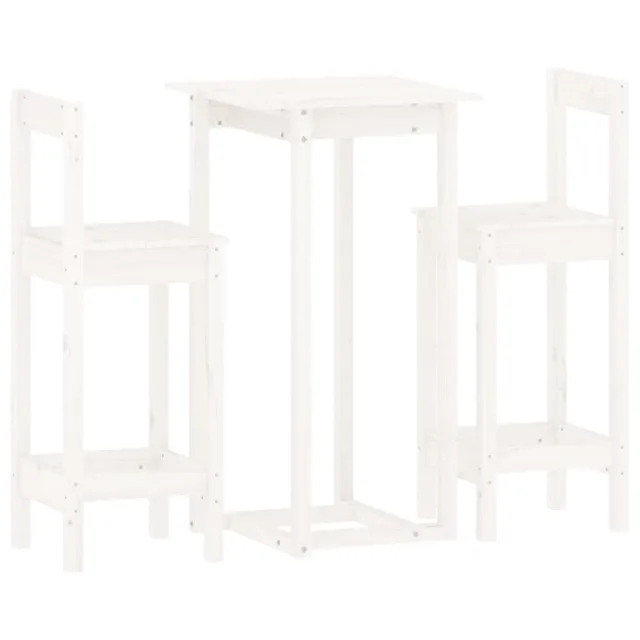 Ensemble de bar 3 pcs Blanc Bois de pin massif
