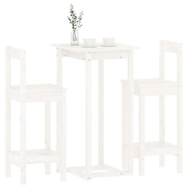 Ensemble de bar 3 pcs Blanc Bois de pin massif
