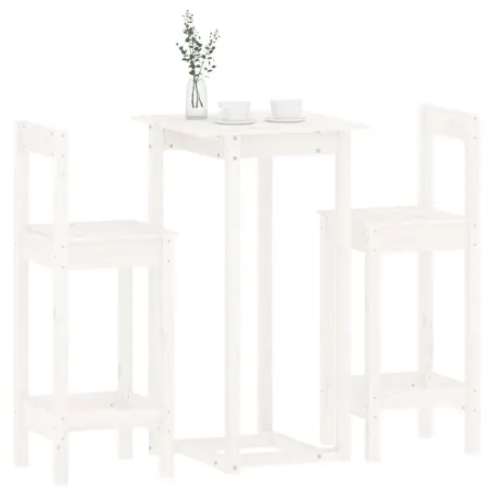 Ensemble de bar 3 pcs Blanc Bois de pin massif