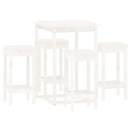 Ensemble de bar 5 pcs Blanc Bois de pin massif 2