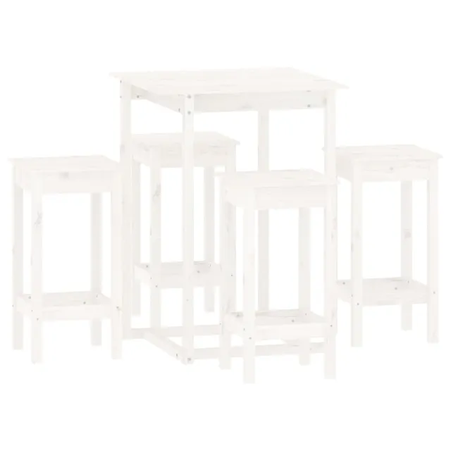 Ensemble de bar 5 pcs Blanc Bois de pin massif
