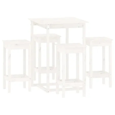 Ensemble de bar 5 pcs Blanc Bois de pin massif