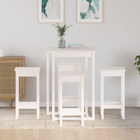 Ensemble de bar 5 pcs Blanc Bois de pin massif