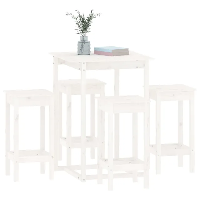 Ensemble de bar 5 pcs Blanc Bois de pin massif