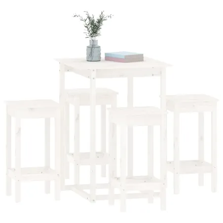 Ensemble de bar 5 pcs Blanc Bois de pin massif