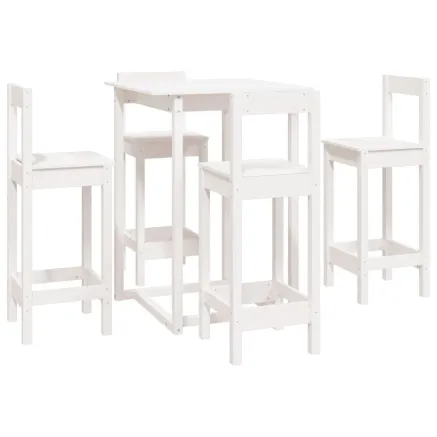 Ensemble de bar 5 pcs Blanc Bois de pin massif 2