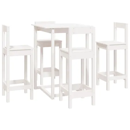 Ensemble de bar 5 pcs Blanc Bois de pin massif