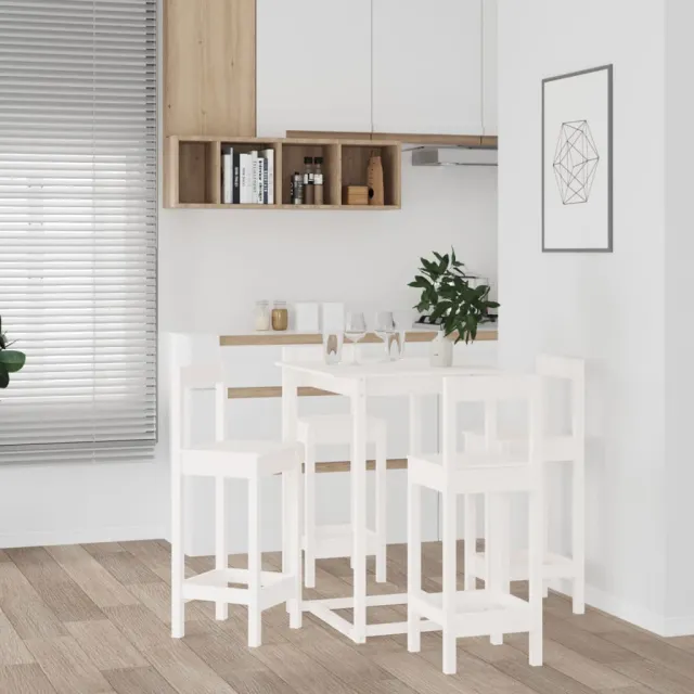 Ensemble de bar 5 pcs Blanc Bois de pin massif
