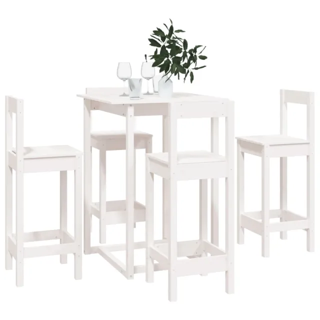 Ensemble de bar 5 pcs Blanc Bois de pin massif