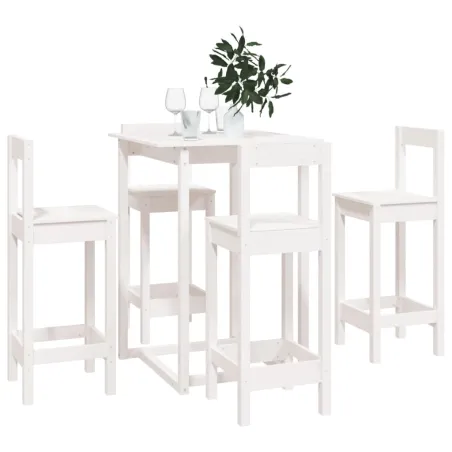 Ensemble de bar 5 pcs Blanc Bois de pin massif