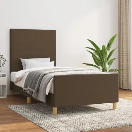 Cadre de lit sans matelas marron foncé 90x190 cm tissu