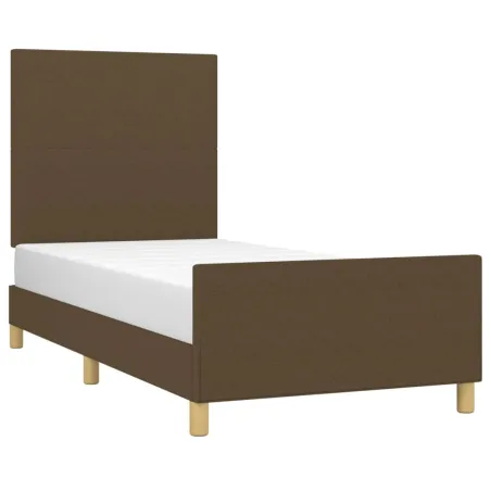 Cadre de lit sans matelas marron foncé 90x190 cm tissu