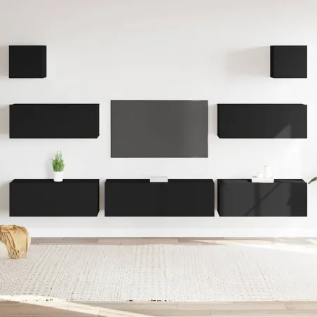 Ensemble de meubles TV 7 pcs Noir Bois d'ingénierie