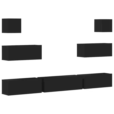 Ensemble de meubles TV 7 pcs Noir Bois d'ingénierie