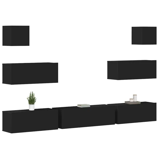 Ensemble de meubles TV 7 pcs Noir Bois d'ingénierie