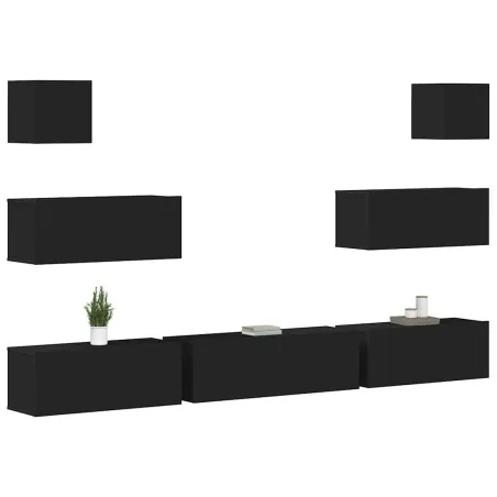 Ensemble de meubles TV 7 pcs Noir Bois d'ingénierie