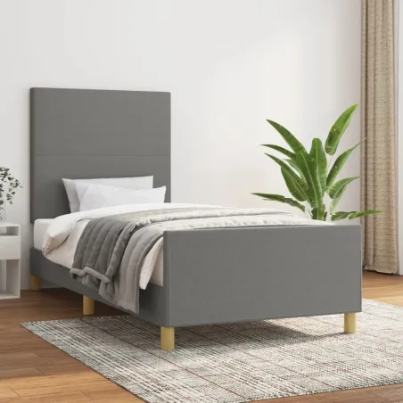 Cadre de lit sans matelas gris foncé 100x200 cm tissu
