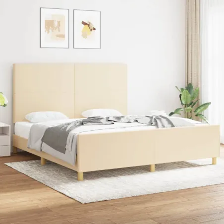 Cadre de lit sans matelas crème 180x200 cm tissu