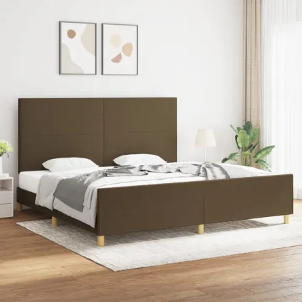 Cadre de lit sans matelas marron foncé 200x200 cm tissu