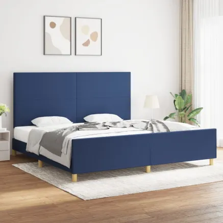 Cadre de lit sans matelas bleu 200x200 cm tissu