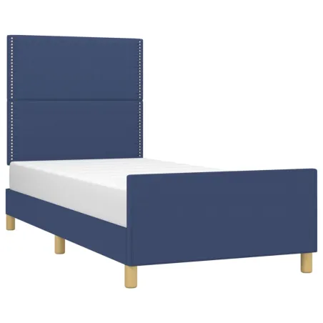 Cadre de lit sans matelas bleu 90x190 cm tissu
