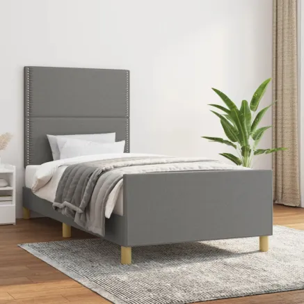 Cadre de lit sans matelas gris foncé 90x200 cm tissu