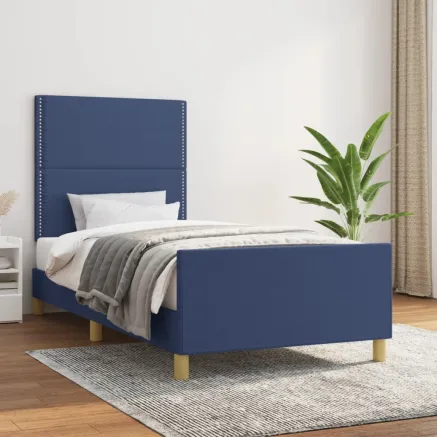 Cadre de lit sans matelas bleu 90x200 cm tissu