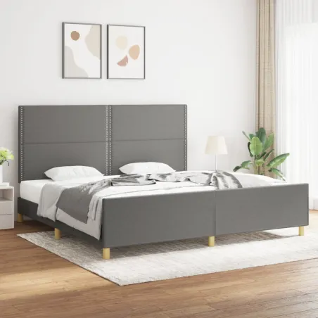 Cadre de lit sans matelas gris foncé 200x200 cm tissu