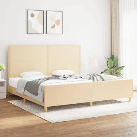 Cadre de lit sans matelas crème 200x200 cm tissu