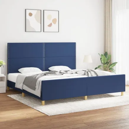 Cadre de lit sans matelas bleu 200x200 cm tissu