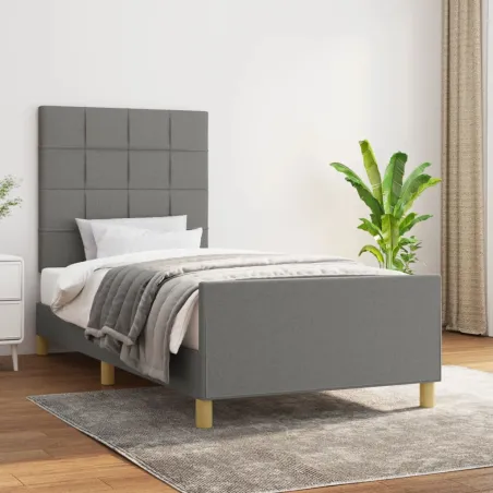 Cadre de lit sans matelas gris foncé 90x200 cm tissu