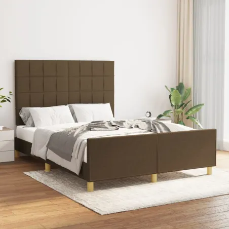 Cadre de lit sans matelas marron foncé 140x200 cm tissu