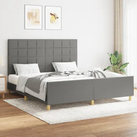 Cadre de lit sans matelas gris foncé 160x200 cm tissu