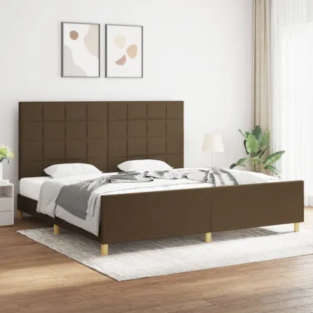 Cadre de lit sans matelas marron foncé 200x200 cm tissu