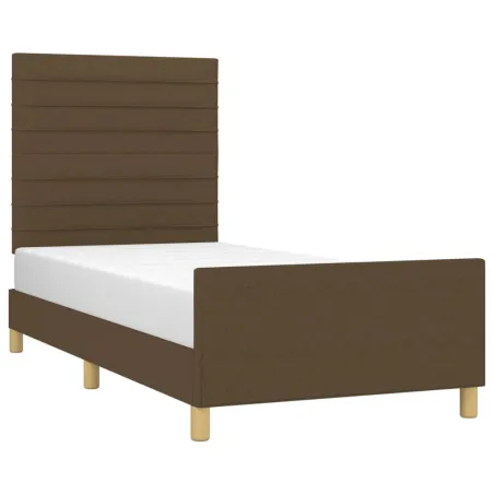 Cadre de lit sans matelas marron foncé 90x190 cm tissu
