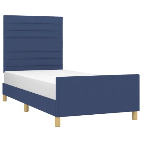Cadre de lit sans matelas bleu 90x190 cm tissu