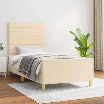 Cadre de lit sans matelas crème 90x200 cm tissu